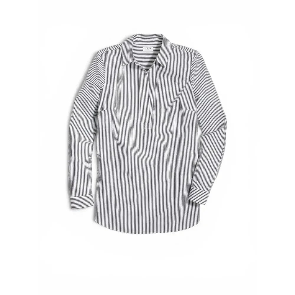 J Crew Popover Shirt White Black Striped AD374 SMALL Summer 2020 Preppy Tunic